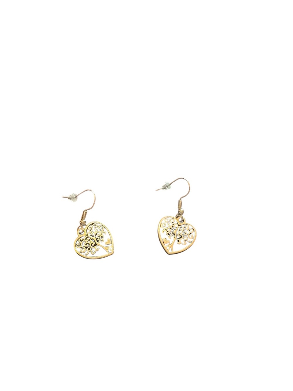 Boho Silver Heart Drop Earrings with Whimsical Tree Center